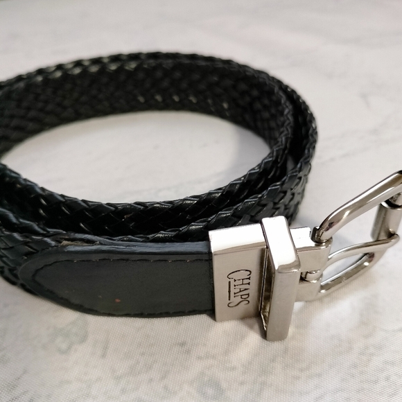 Chaps Women Sz Medium 26-28 Black Braided Silver Buckle 1 1/4" Wide - Picture 2 of 9